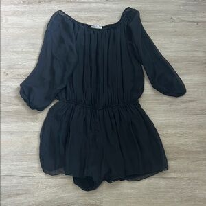 Black Silk Jumpsuit with Pleated Bodice